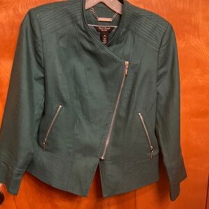 WHBM. Teal Jacket with Zippered Pockets. Size 10 Petite. 3/4 Sleeves. CUTE!  EUC